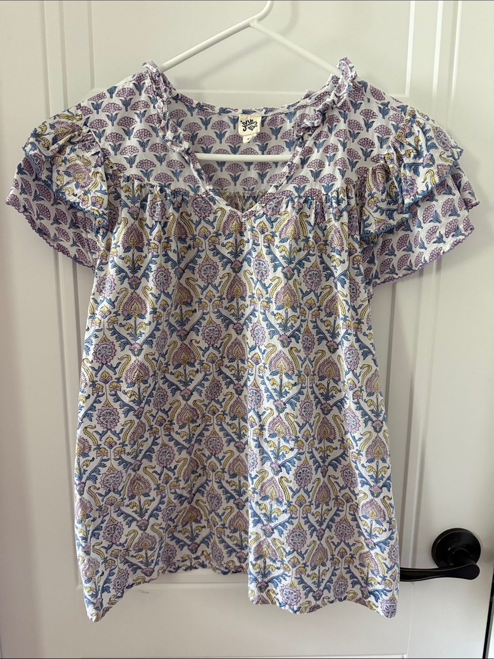 Ivy Jane Floral Boho Ruffle Sleeve Top - Lavender/Blue
